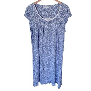 Eileen West Short Sleeve Blue White Floral Print Nightgown Cotton Modal Sz Large